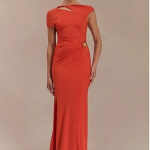 MESHKI: Kaida Slinky Maxi Dress With Hardware - Burnt Orange